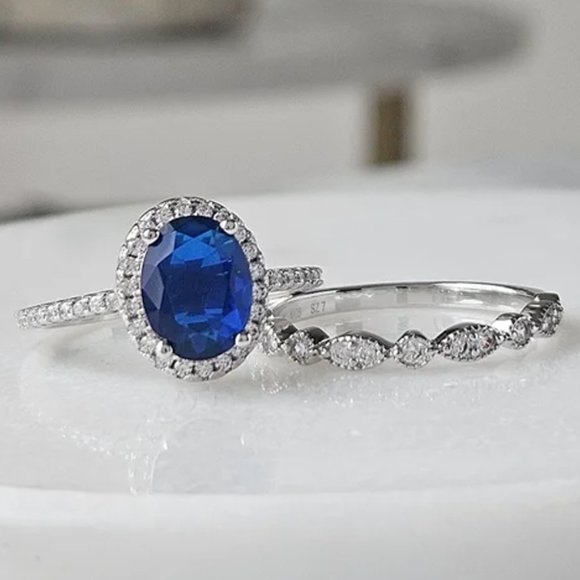 Blue Sapphire Gemstone ring set, size 7, 925 Sterling Silver Charmed Aroma - Picture 5 of 6